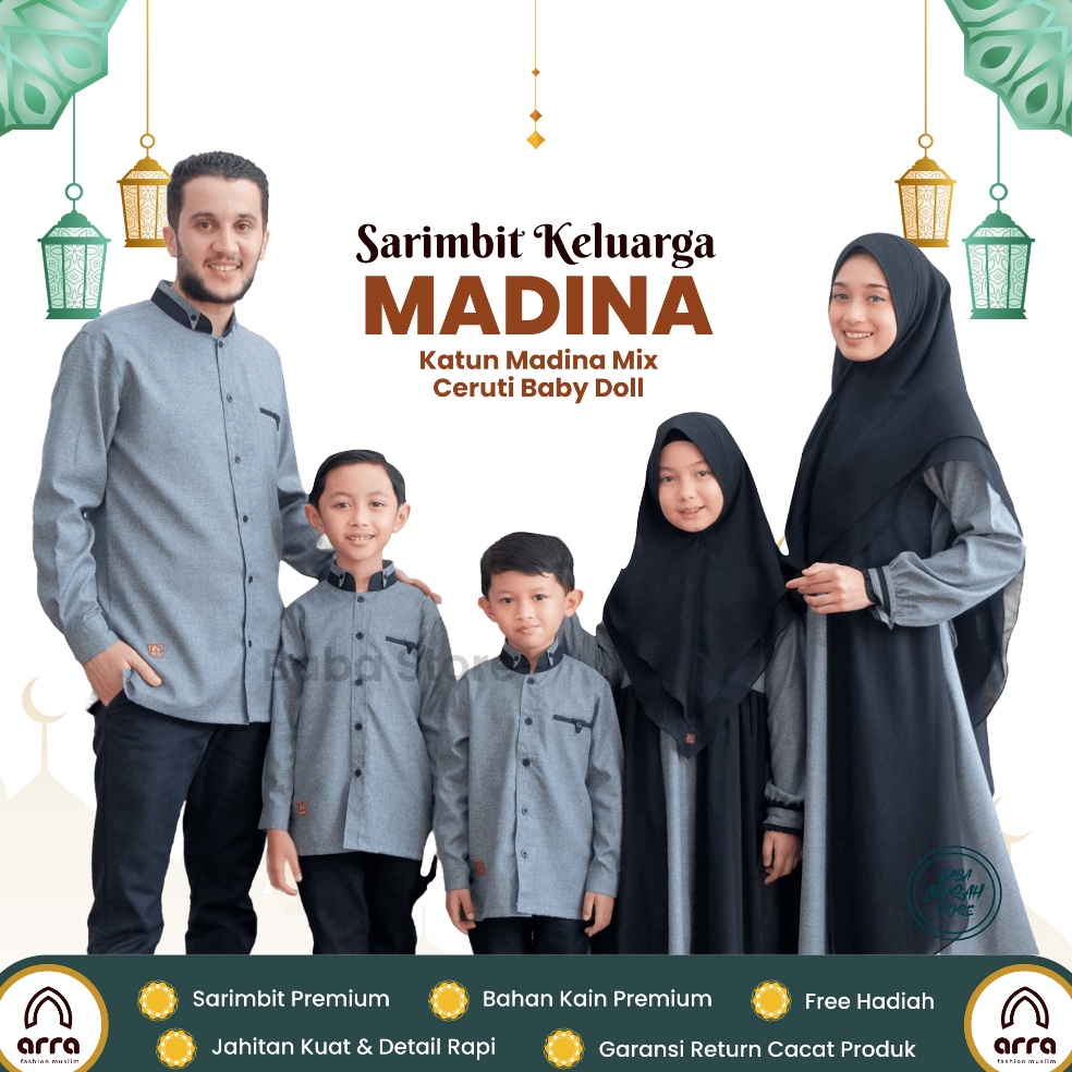 Keluaran Terbaru.. Babarra Baju Couple Keluarga Lebaran 2023 Mewah Series Madina Charcoal Hitam by A