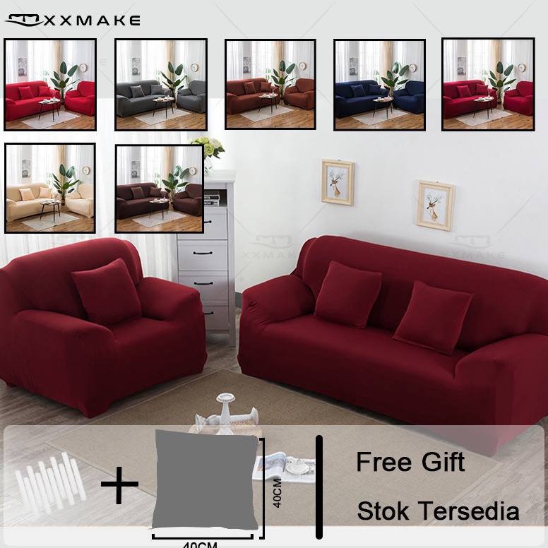 Best Product.. XXMake Cover Sofa Anti Selip Sarung Sofa Pattern Polos Seater 1 2 3 4 Motif Polos Ela
