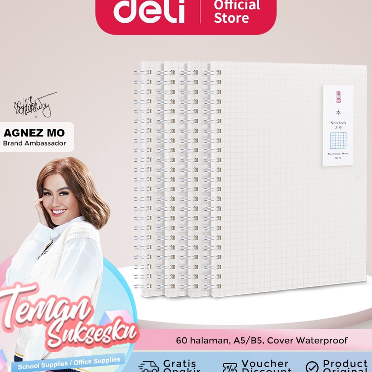 

Grosiran Deli Spiral Notebook / Buku Spiral A5/B5 60 halaman Cover PP Transparant Waterproof LPA560 LPB560