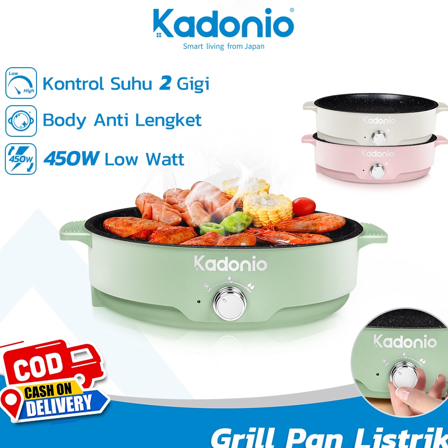Best Price KADONIO Grill Pan Panggangan BBQ Panci Listrik 450W Low Watt Kenop Kontrol Suhu 2 Gigi Ke