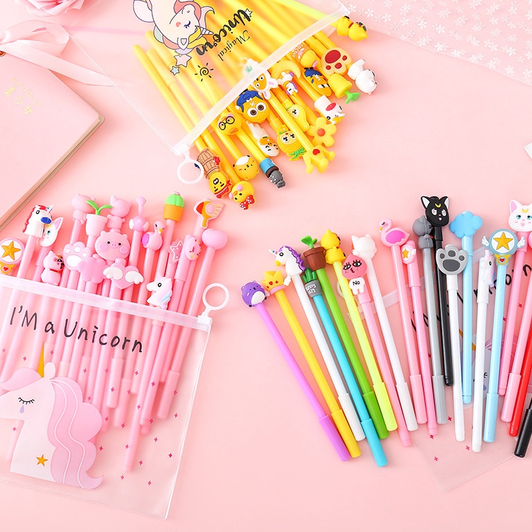 

TWJW7171 ELFYDO HL0078 Pena Set Karakter Cartoon isi 20 Pcs Plus Pouch Transparant Pulpen Set
