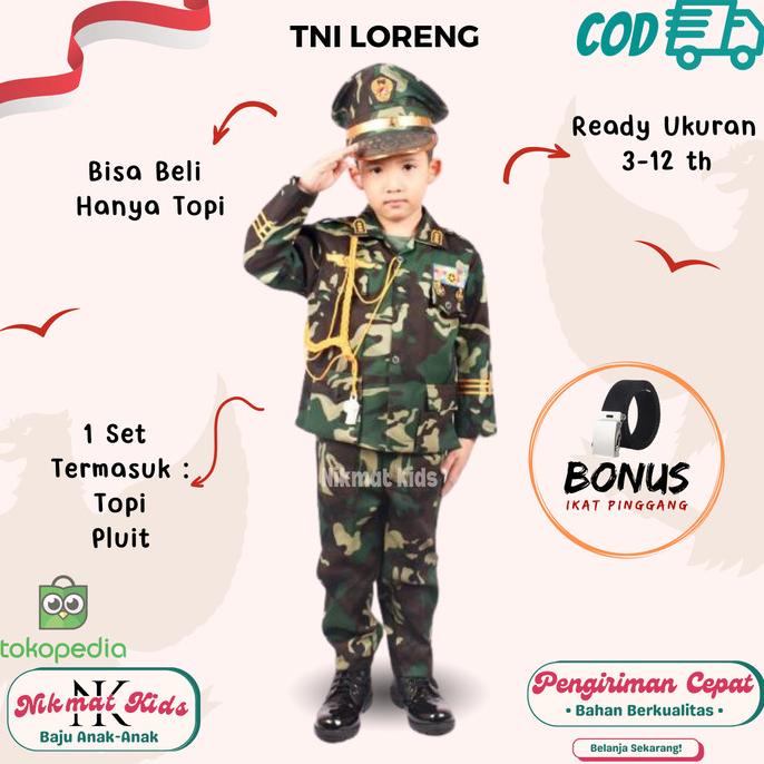 Baju profesi tentara loreng tni anak baju kostum laki laki tk sd