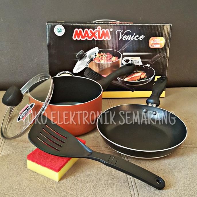 *:*:*:*:*] MAXIM VENICE SET WAJAN PANCI PENGGORENGAN TEFLON TUTUP KACA SPATULA