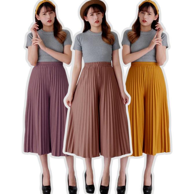 Trend Celana Kulot Panjang Celana Plisket Panjang Wanita Bahan Premium 7/8 Terbaik