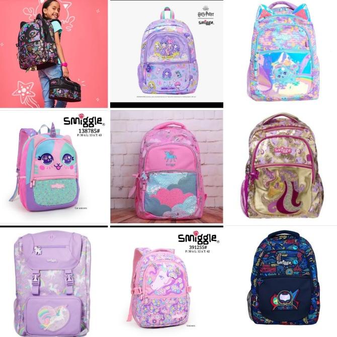 Ready Stok Tas Smiggle Ori Backpack kitty, unicorn, cat black, galaxy