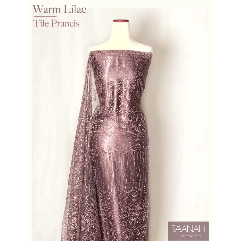 Berkualitas 1/2 meter Kain Brokat Tile Prancis Bahan Kebaya Motif Akar  WARM LILAC Floral Bunga Gari