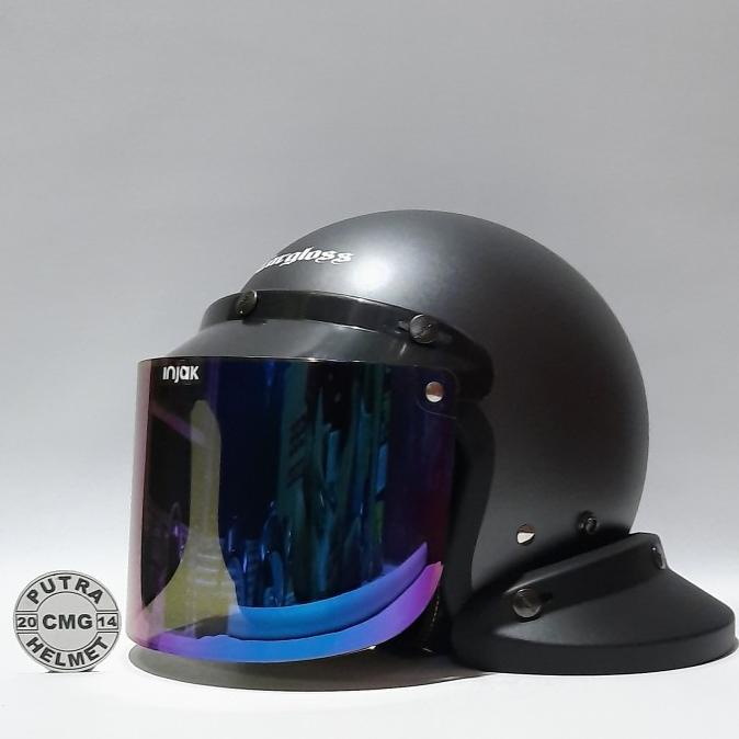 Paket Helm Cargloss Original Retro Abu Doff Kaca Datar Flat Cembung Lapakwendy