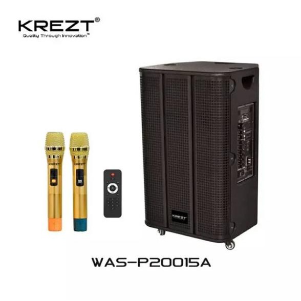 SALE SPEAKER PORTABLE WIRELLES PA AMPLIFIER KREZT WAS-P20015A 15 INCH BATERAI RECHARGE 2 MIC WIRELES