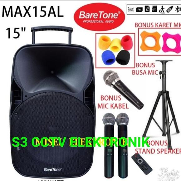 FREE ONGKIR SPEAKER PORTABLE BARETONE MAX15AL SPEAKER 15 INCH USB MP3 BLUTOOTH GARANSI RESMI BARETON