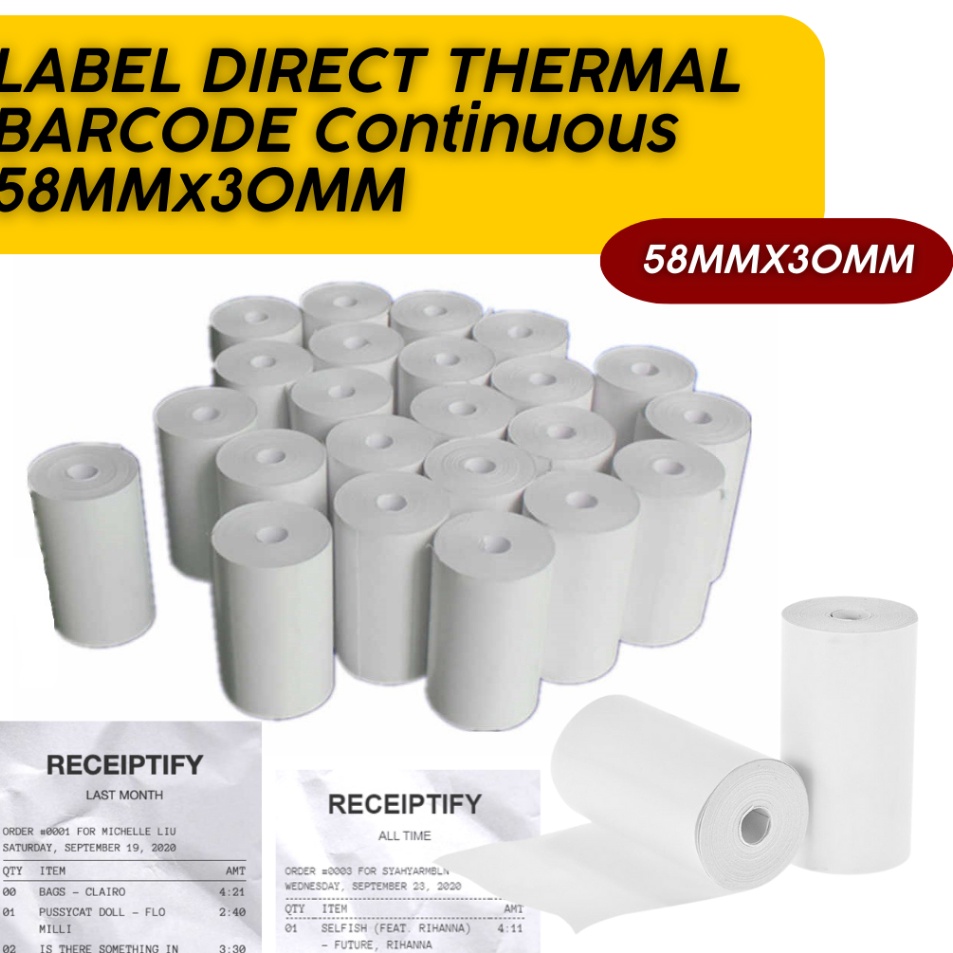 

VSHX1267 Kertas Thermal 58x30mm Kertas printer 58mm Struk [Plastick Cover] 10 PCS