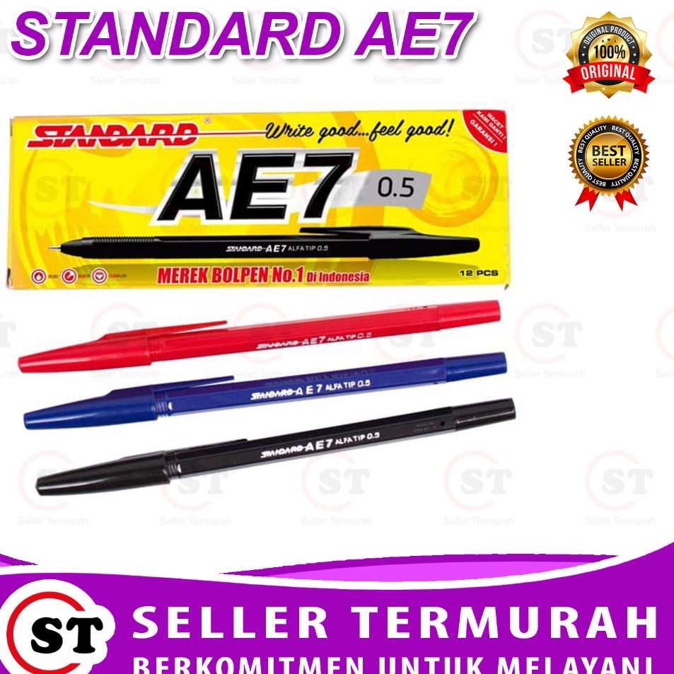

TFRG5118 Pulpen Ballpoint Bollpen Pen Standard AE7 Hitam Isi 12pcs Standart Pen