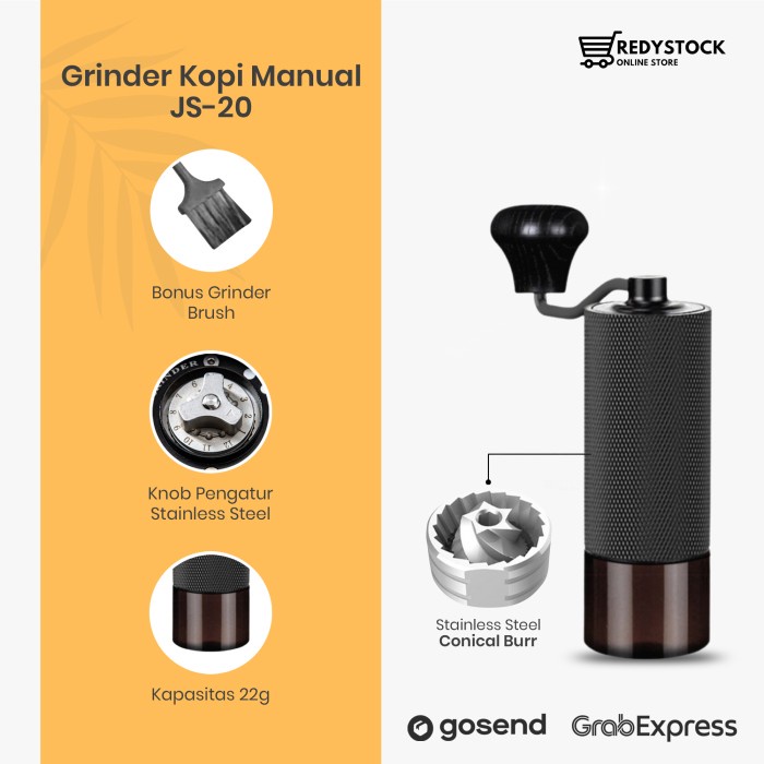 Hand Coffee Grinder Kopi Manual Stainless Steel Conical Burr Js-20
