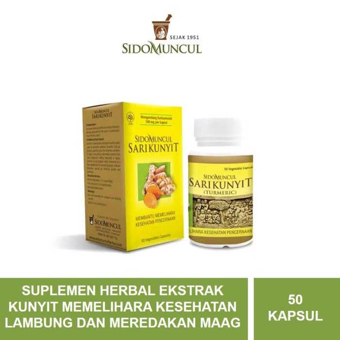 

SidoMuncul Jamu Herbal Kapsul Sari Kunyit Kuning 50 Kpsl Untuk Lambung