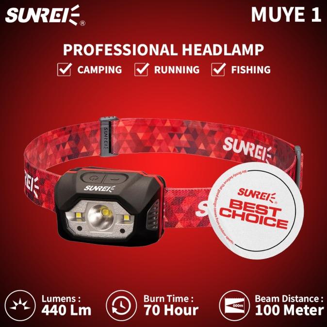 Lampu Kepala Headlamp Sunrei MUYE1 440 Lumens IPX5 Ultralight