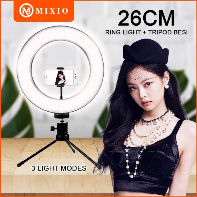 MIXIO RING LIGHT LED 26CM + Tripod BESI TP002 Make Up Ringlight PAKET