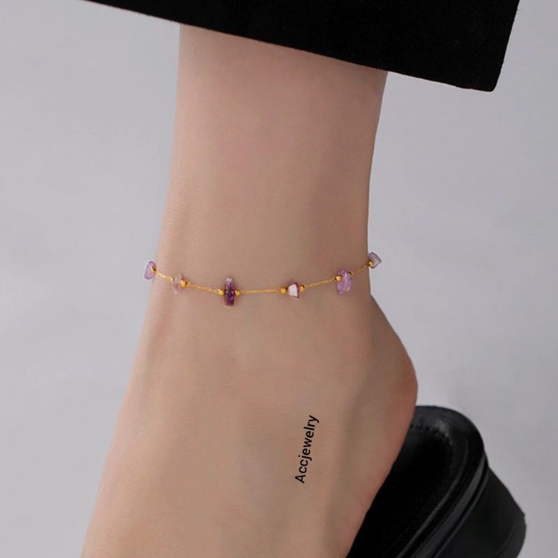 Gelang Kaki Titanium Permata Ungu Fashion Korean Style Gk35