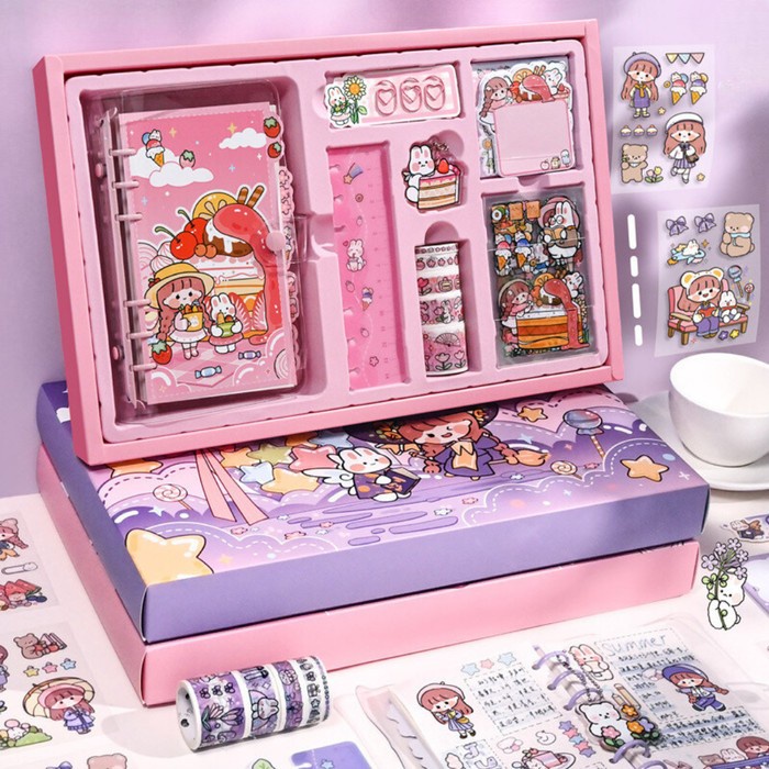 DISKON SPESIAL CUTE DIARY JOURNAL SET KOREA STYLE CUTE STICKERS SET BUKU CATATAN HARI TERBARU