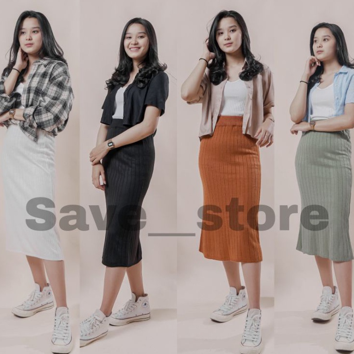 JQLD8755 【FSASH SALE】 Rok Span Rajut 7/8 • Rok Span Rajut Sebetis • Rok Rajut 7/8