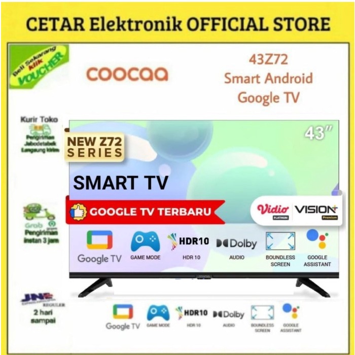 [Google Tv] Coocaa 43 Inch Smart Led Tv - Flicker Free (Coocaa 43Z72)