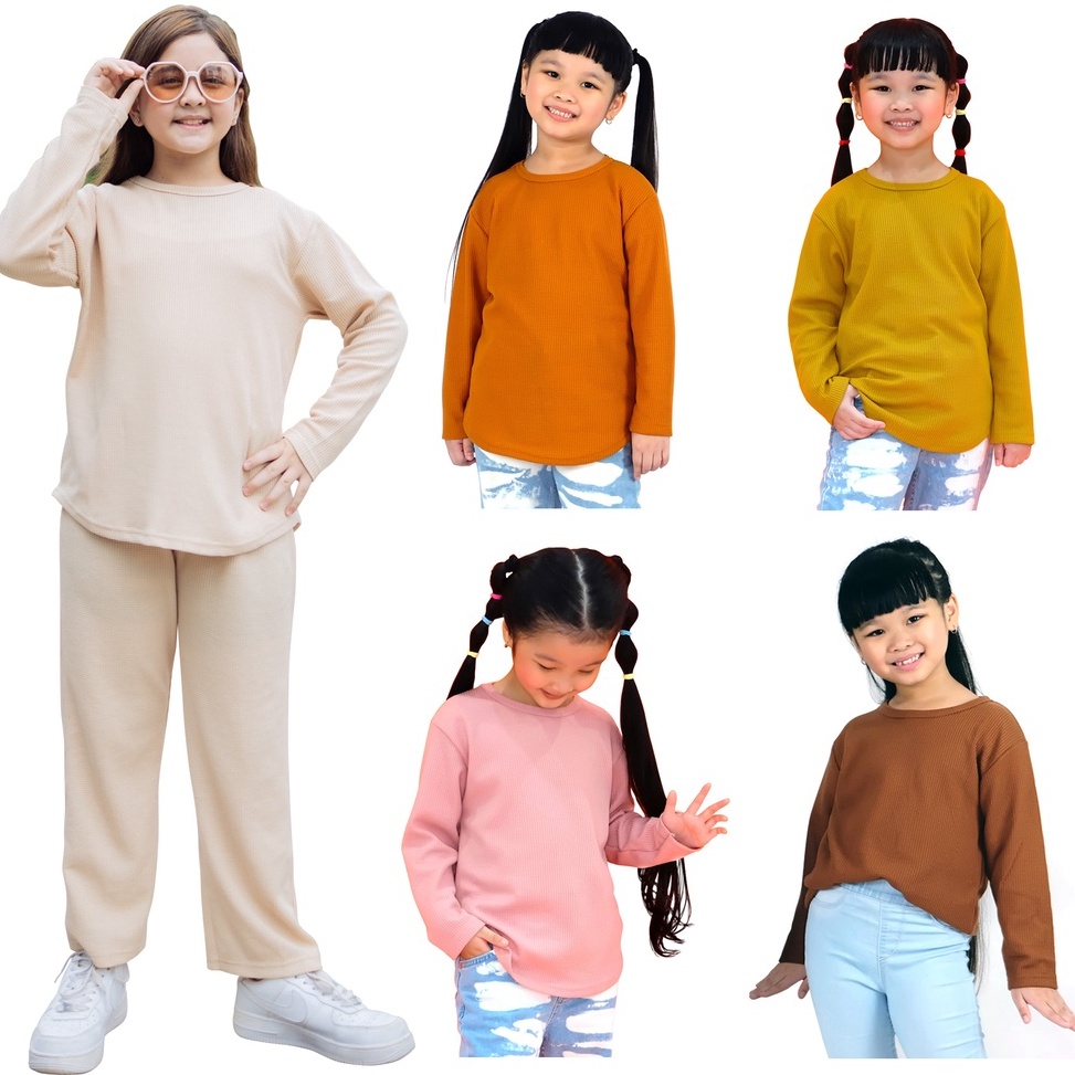 10.10 Flas SALE Kaos Lengan Panjang Oversized Anak Perempuan Bahan Waffle Knit Model Uniqlo Usia 1 T