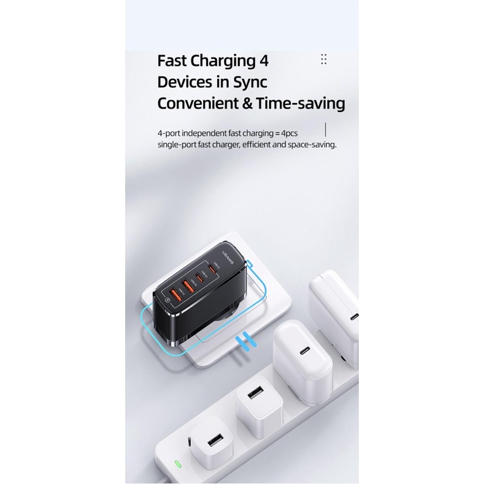 Usams T44 Adaptor Kepala Charger Gan Fast Charging 100W 4 Ports Qc4.0