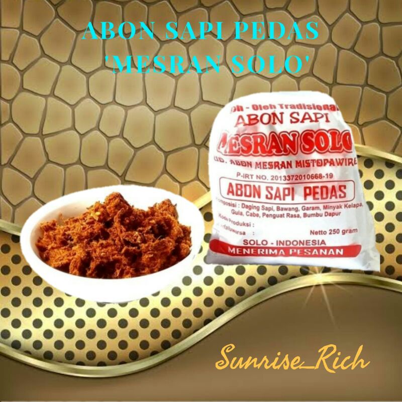 

Abon Sapi "Mesran Solo" 250 Gr Manis Pedas Khas Solo-Sunrise_Rich