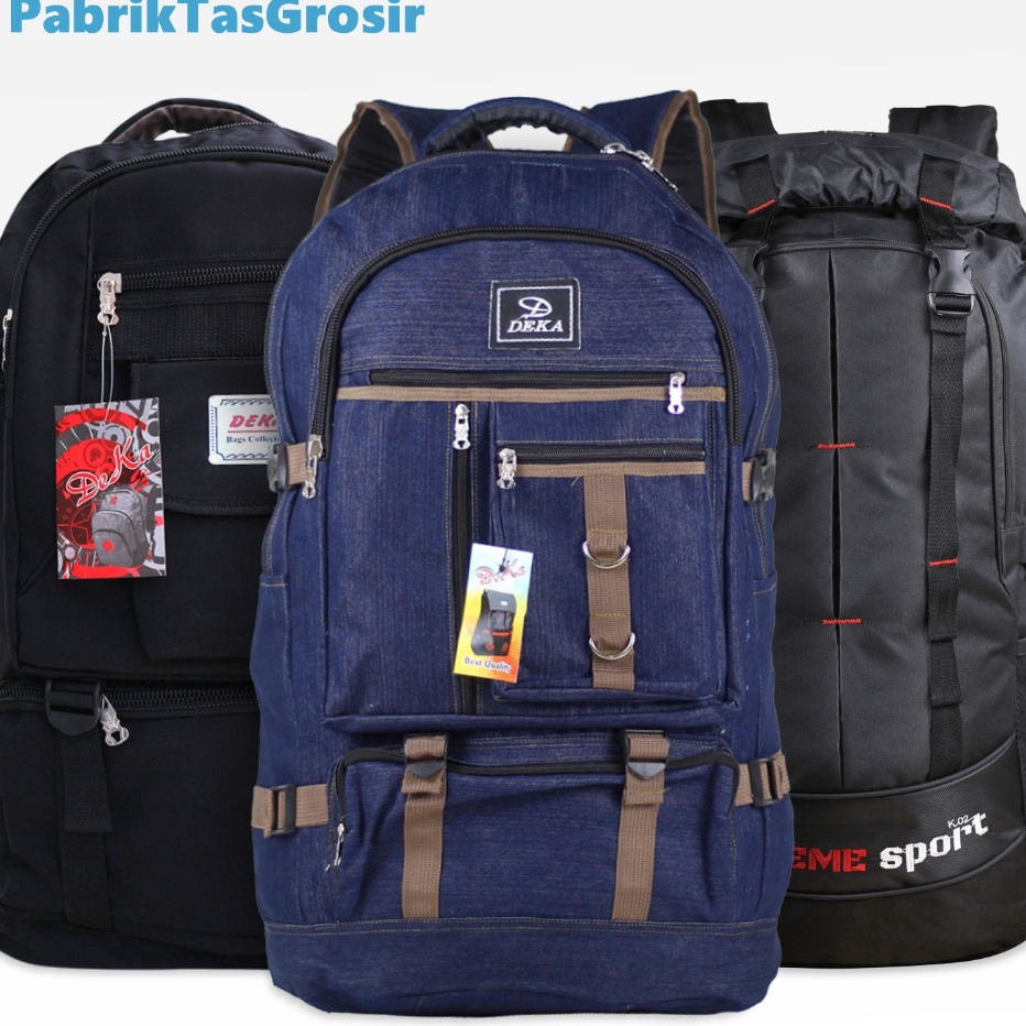 12.12 STOK READY Tas Distro Gunung Deka Pria Carrier 40 liter Kanvas Canvas Jeans Denim Warna Navy B