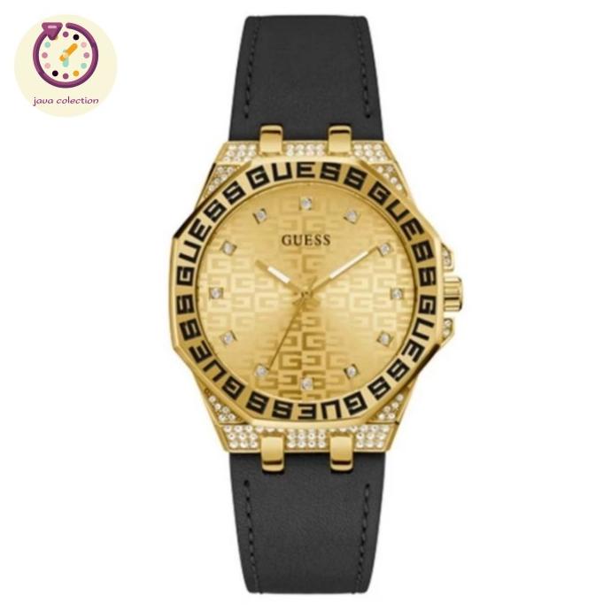Jam Tangan Wanita GUESS GW0547L3 Gold Black Leather Original
