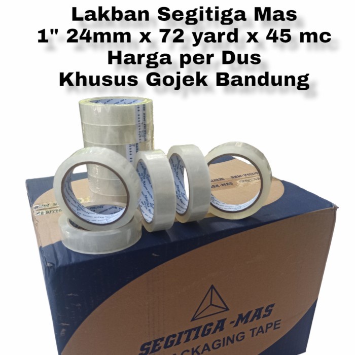 

Lakban SEGITIGA MAS per Dus 1" 24mmx72yx45 mc khusus Gojek Bandung