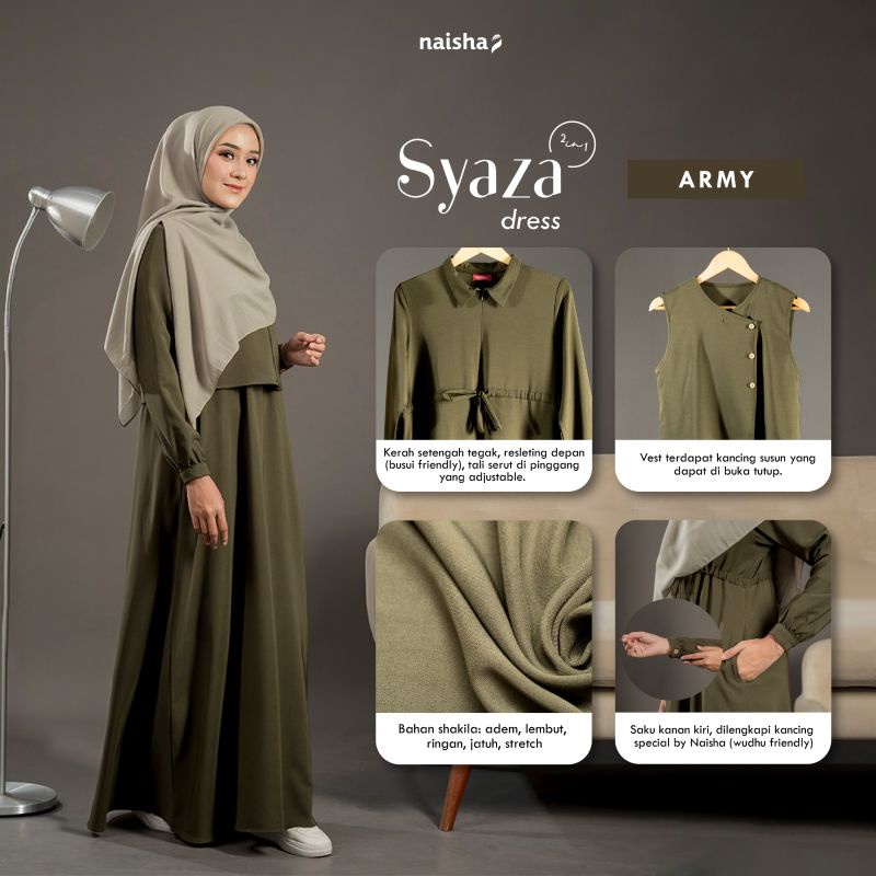 Gamis Syari Syaza Dress 2in1 Shakila Vest Lepas Pasang