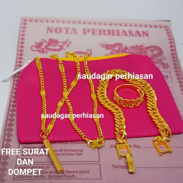 Real produkF0r5Q Set perhiasan emas muda kadar 88.9, perhiasan satu set lengkap kalung gelang dan ci