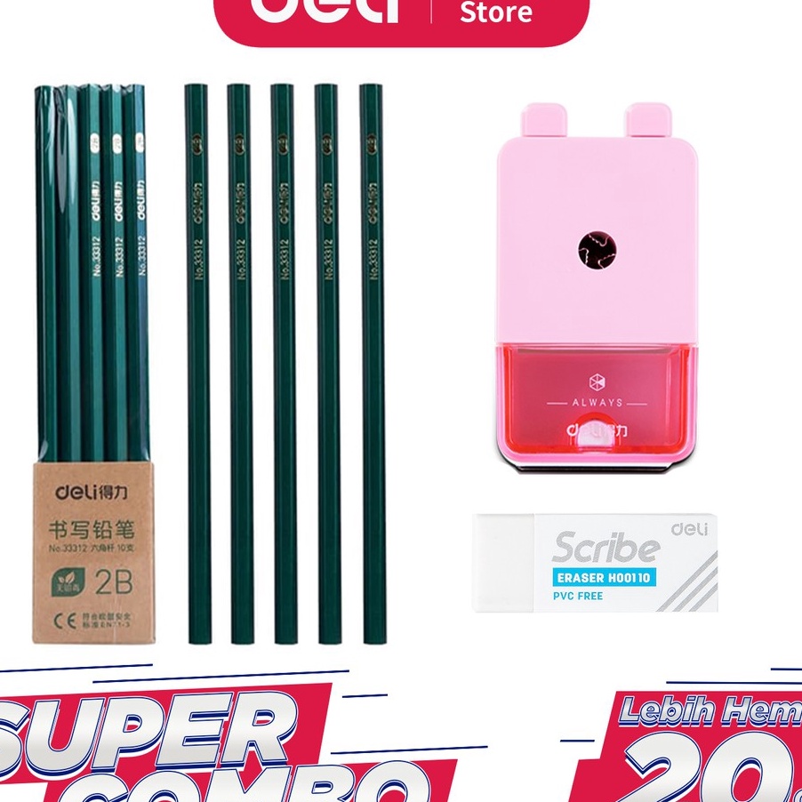 

ZZWT3352 READY STOK Deli Combo Set 2 - 10pcs Pensil 2B + 3pcs Penghapus + Rautan Putar