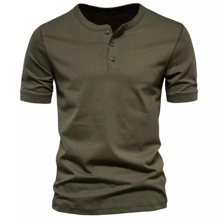 KodeV1h1G Kaos Kancing Pria Lengan Pendek Henley Roxy Black hitam