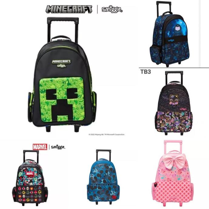 Smiggle Trolley Backpack Minecraft, Black Cat, Astronot, Avengers/Kado