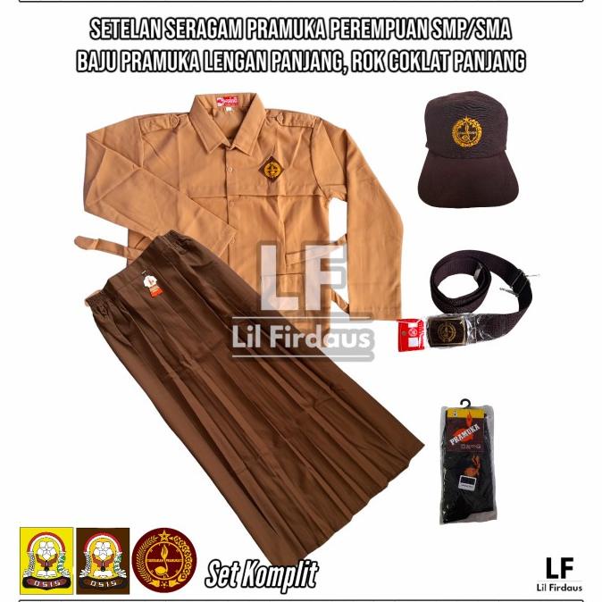 Setelan Seragam Pramuka Perempuan SMP/SMA Baju Panjang Rok Panjang