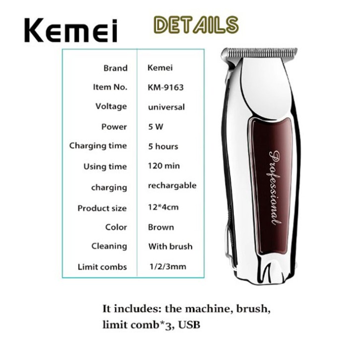 alat cukur rambut Original KEMEI KM-9163 Alat Cukur Wireless Trimmer Rambut Kumis(P7T1) bisa COD cuk