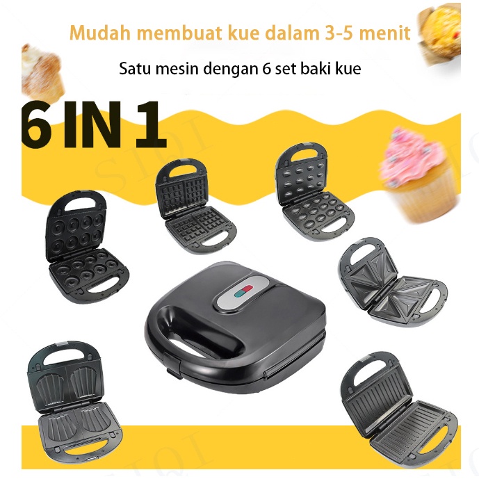6 In 1 Waffle Maker & Sandwich Maker / Sandwich Maker Pemanggang Toaster Roti Low Watt / Sandwich