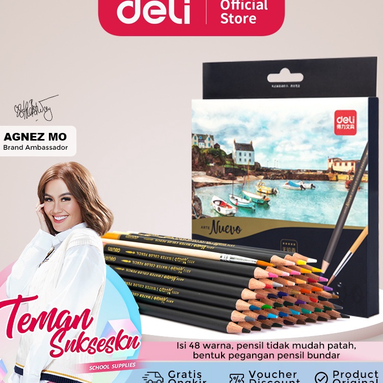 

Laris Deli pensil warna 24/36/48C watercolor dengan kuas non-toxic, dapat dicuci dan teknologi hybrid 65X0