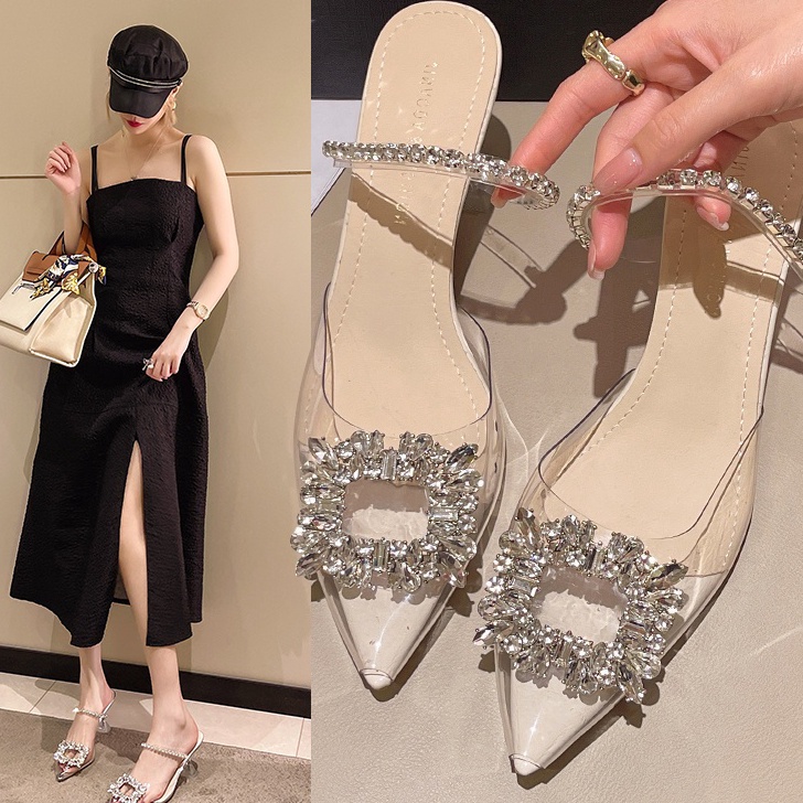 PROMO HARI INI Sepatu Hak Tinggi Sandal Mules Wanita Perempuan Pernikahan Pengantin Kondangan Transp