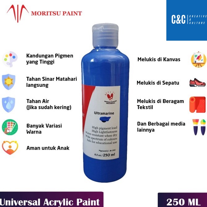 

TERMURAH DAN TERBAIK >> Cat Lukis Akrilik Moritsu Premium 250ml - Moritsu Premium Acrylic Paint 250ml