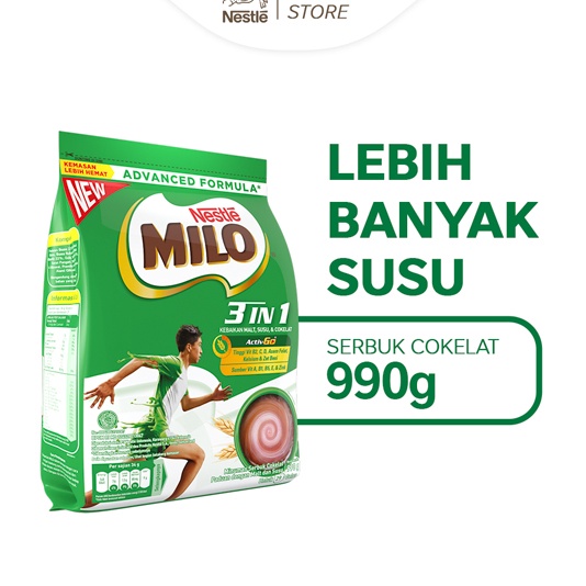 

HVWN2933 Terbaru 3.3 MILO 3in1 ACTIV-GO Susu Coklat Pouch 990g