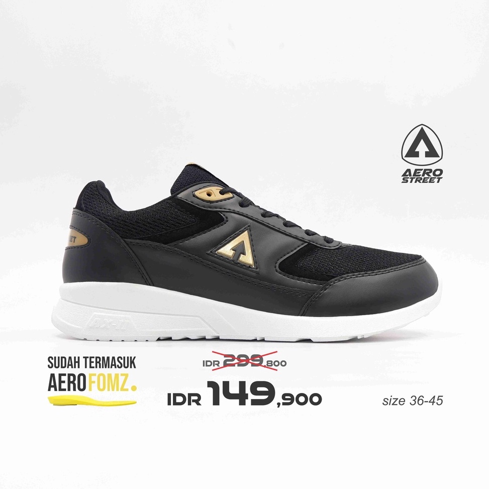 Special Price.. Aerostreet 37-44 Osaka Putih Hitam Emas - Sepatu Sneakers Casual Pria Wanita Aero St