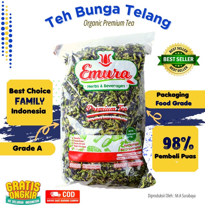 BUNGA TELANG ORGANIK 500 Gr/Teh Telang Kering/Teh Biru/ Butterfly Pea