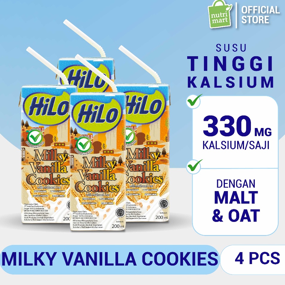 

➴❄❈ Harga Spesial - 4 Pack - HiLo Milky Vanilla Cookies Ready to Drink 200ml - Susu Tinggi Kalsium dengan Oat & Malt Pasti Murah