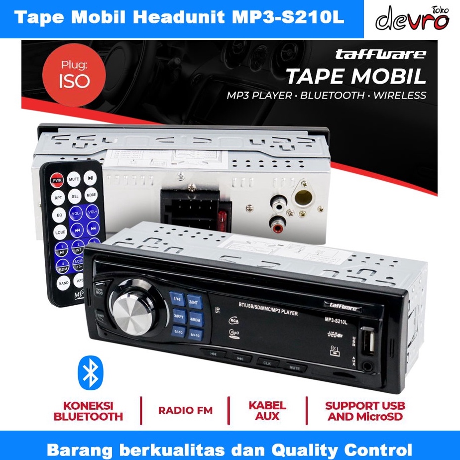 Termurah.. Head Unit Headunit Tape Mobil - MP3 Player Bluetooth FM Radio Aux 3.5mm - 12V - Taffware 