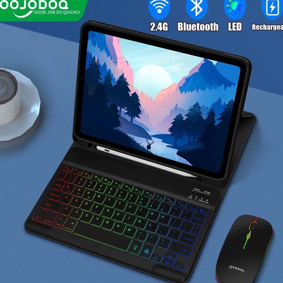 Murah GOOJODOQ For iPad Case bluetooth Keyboard and Mouse Set, rainbow color, case for iPad Air 4, f