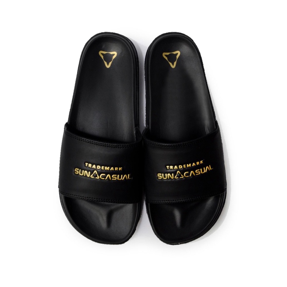 Best Product.. Sun Casual - Proto Black / Gold | Slippers Slide | Sandal Pria