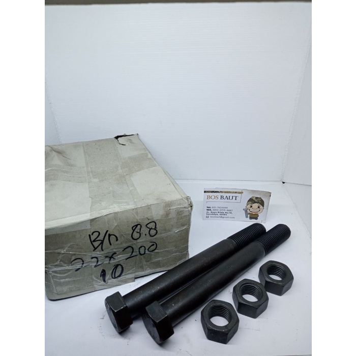 Baut Mur Baja M22X200 P2.5 Hitam (Kunci 32 )