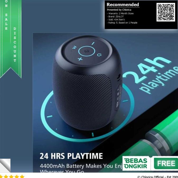 Zealot Wireless Bluetooth Portable Speaker Waterproof IPX6 - S53 - Hitam, Zealot