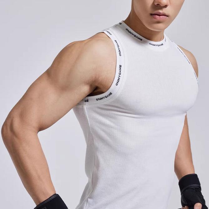 OMG ribbed Tank Top Pria Black and White On My Game